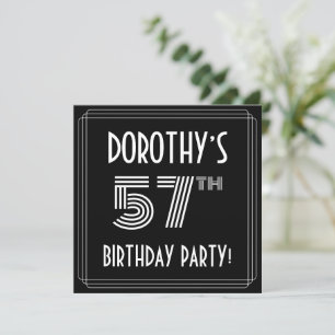 57th Birthday Party: Art Deco Style w/ Custom Name Invitation