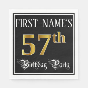 57th Birthday Party — Fancy Script, Faux Gold Look Napkin