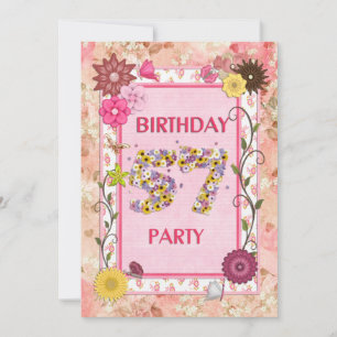 57th birthday party invitation with floral frame