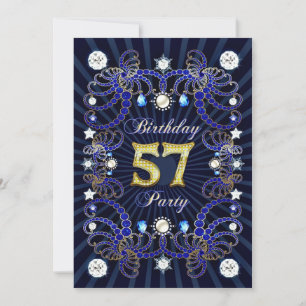 57th birthday party invite with masses of jewels