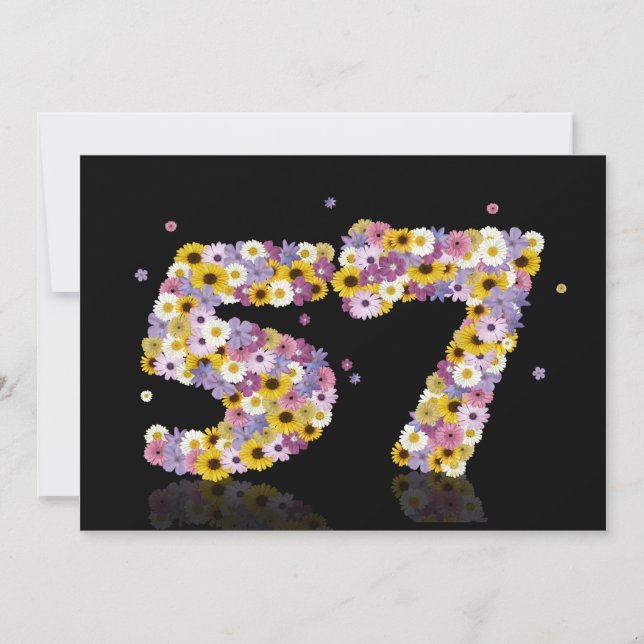 57th Birthday party, with flowered letters Invitation (Front)