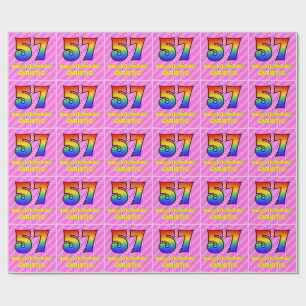57th Birthday: Pink Stripes & Hearts, Rainbow # 57 Wrapping Paper