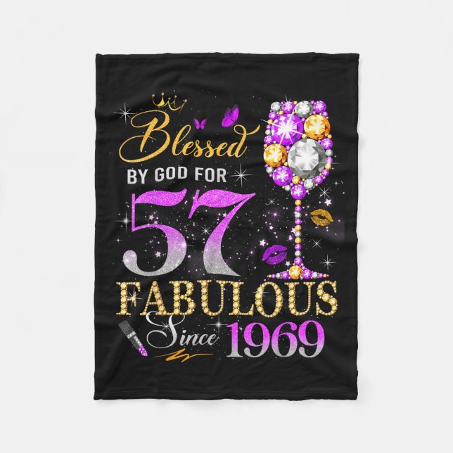 57th Birthday Queen Blessed God Scripture Design Fleece Blanket (Front)