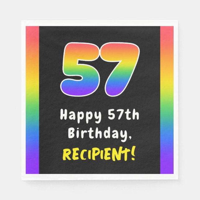 57th Birthday: Rainbow Spectrum # 57, Custom Name Napkin (Front)