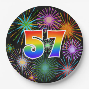 57th Event - Fun, Colorful, Bold, Rainbow 57 Paper Plate
