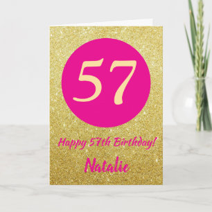 57th Happy Birthday Hot Pink and Gold Glitter Card