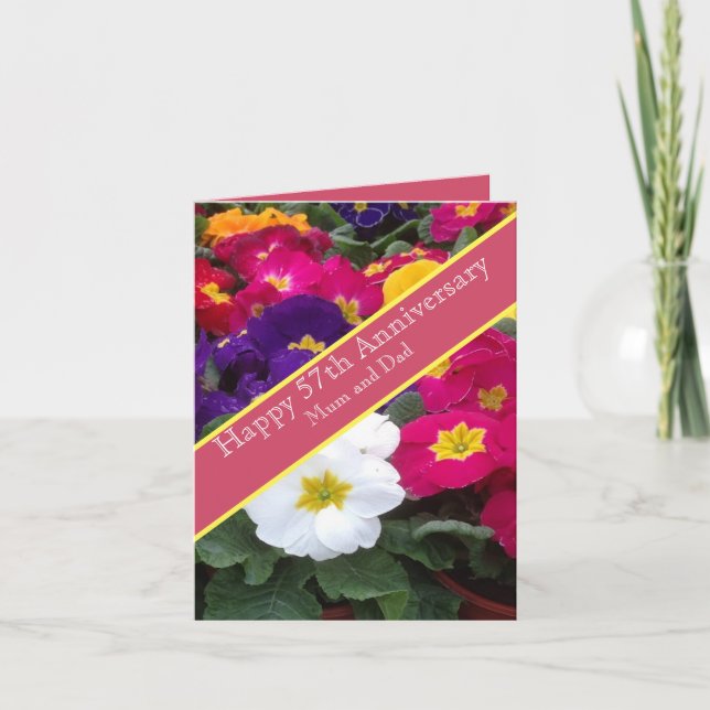 57th Wedding Anniversary Colourful Polyanthus Card (Front)