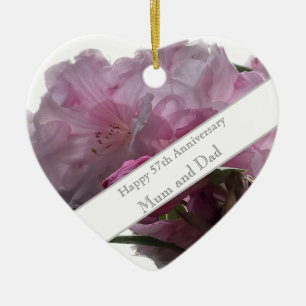 57th Wedding Anniversary Pink Rhododendron Ceramic Ornament