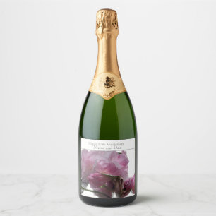 57th Wedding Anniversary Pink Rhododendron Sparkling Wine Label