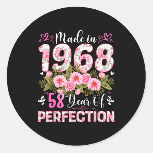58 Old 1968 Floral 58th Classic Round Sticker