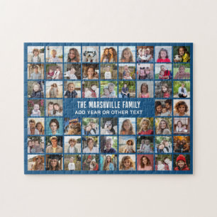58 Photo Collage Grid with Text - blue Jigsaw Puzzle