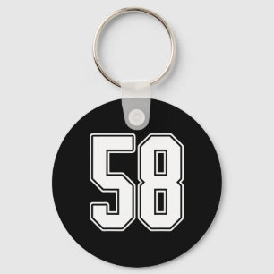 #58 White Outline Number 58 Sports Fan Jersey Styl Key Ring