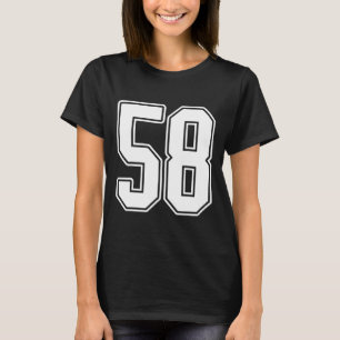 #58 White Outline Number 58 Sports Fan Jersey Styl T-Shirt