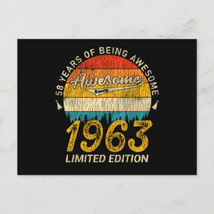 58 Year Old Bday 1963 Awesome Since 58th Birthday Postcard