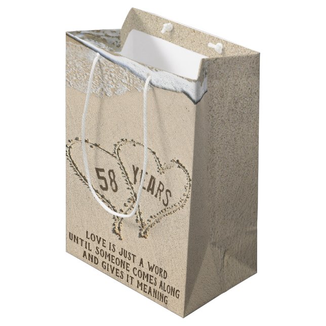 58th Anniversary Beach Hearts Medium Gift Bag (Front Angled)