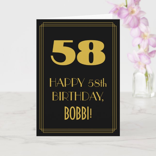 58th Birthday – Art Deco Inspired Look "58" & Name Card (Orchid)