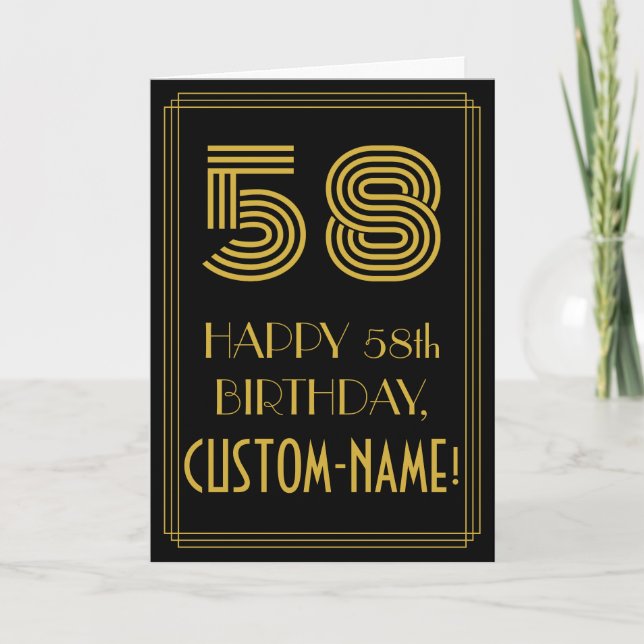 58th Birthday: Art Deco Inspired Look "58" & Name Card (Front)