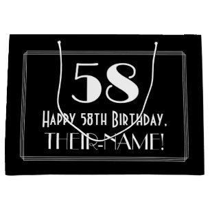 58th Birthday: Art Deco Inspired Style "58", Name Large Gift Bag