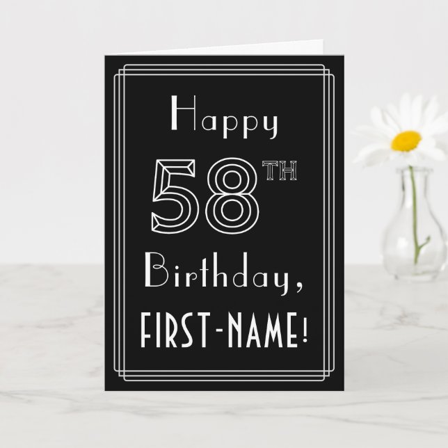 58th Birthday: Art Deco Style # 58 & Custom Name Card (Small Plant)