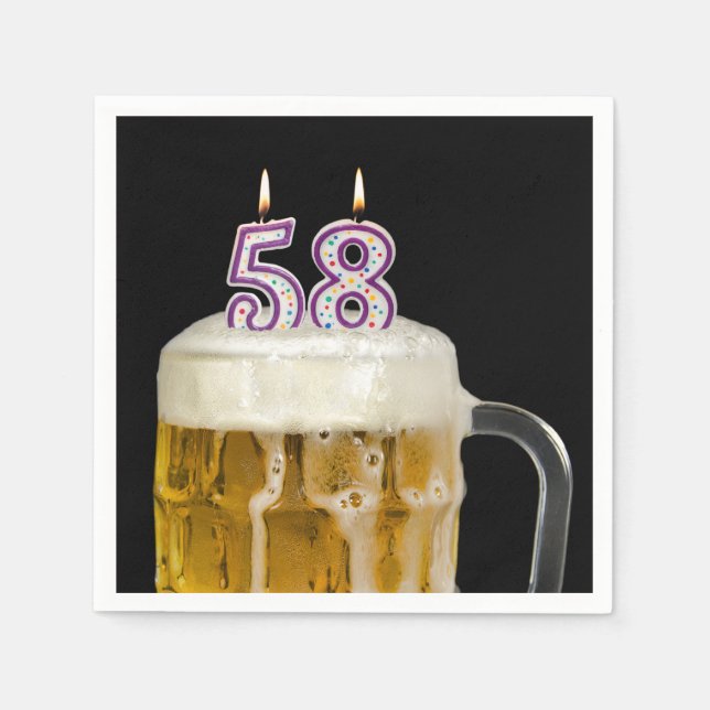 58th Birthday Beer on black Napkin (Front)