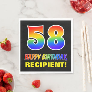 58th Birthday: Bold, Fun, Simple, Rainbow 58 Napkin