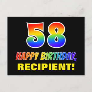 58th Birthday: Bold, Fun, Simple, Rainbow 58 Postcard