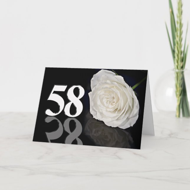 58th Birthday Card with a classic white rose (Front)