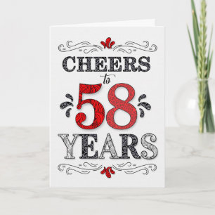 58th Birthday Cheers in Red White Black Pattern Card