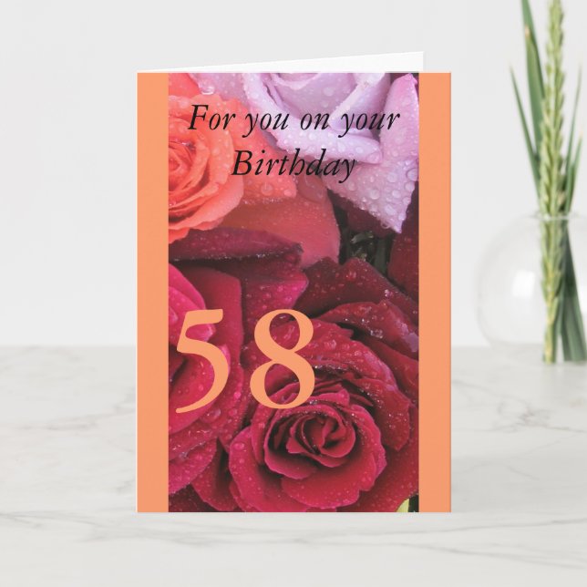 58th Birthday Colorful Roses Age Birthday Card (Front)