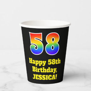 58th Birthday: Colourful, Fun, Exciting, Rainbow 5 Paper Cups