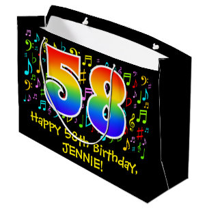 58th Birthday - Colourful Music Symbols, Rainbow 5 Large Gift Bag