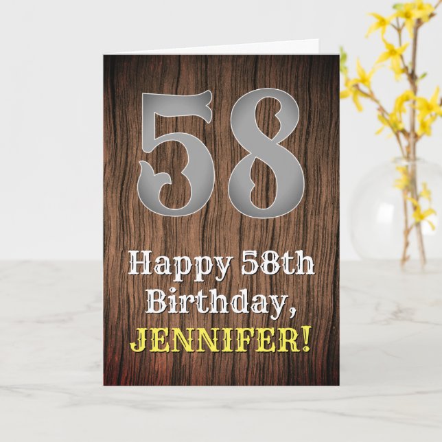 58th Birthday: Country Western Inspired Look, Name Card (Yellow Flower)