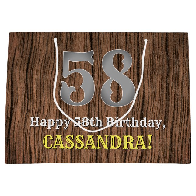 58th Birthday: Country Western Inspired Look, Name Large Gift Bag (Front)