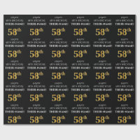 58th Birthday: Elegant, Black, Faux Gold Look