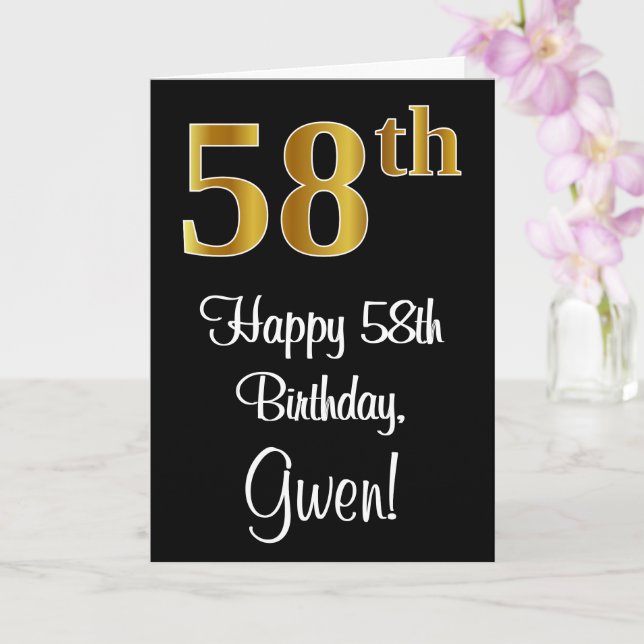 58th Birthday ~ Elegant Luxurious Faux Gold Look # Card (Orchid)