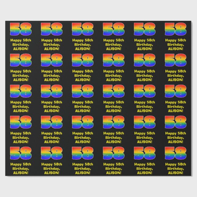 58th Birthday: Fun, Colourful Rainbow Inspired # 5 Wrapping Paper (Flat)
