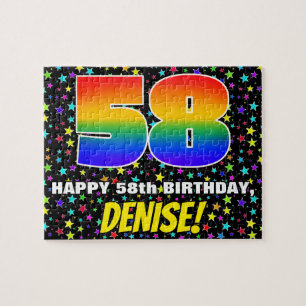 58th Birthday — Fun, Colourful Star Field Pattern Jigsaw Puzzle