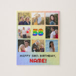 58th Birthday: Fun Rainbow #, Custom Name & Photos Jigsaw Puzzle<br><div class="desc">This upbeat and joyful birthday-themed jigsaw puzzle design features the number “58“ having a multicolored rainbow spectrum inspired gradient pattern, along with the message “HAPPY 58th BIRTHDAY, ” and a customisable recipient name. The background also features a rainbow spectrum inspired gradient pattern, made up of various shades of light pastel...</div>