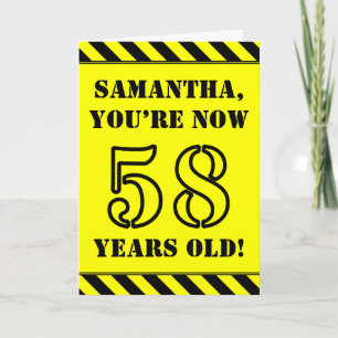 58th Birthday: Fun Stencil Style Text, Custom Name Card