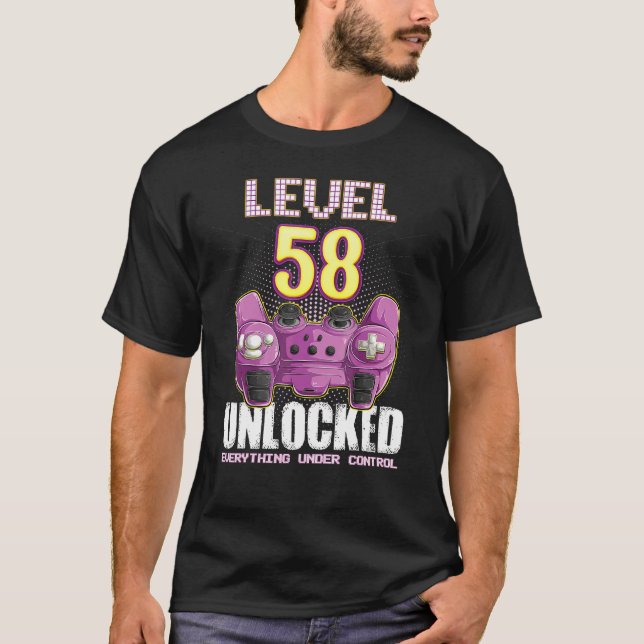 58th Birthday Gamer Boys Girls 58 Year Old Level 5 T-Shirt (Front)