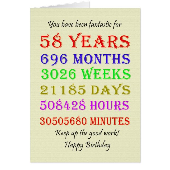 58th Birthday Milestones (Front)