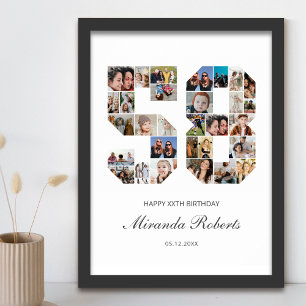 58th Birthday Number 58 Custom Photo Collage Poster