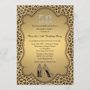 58th,Birthday Party 58th,Cheetah High Heels Shoes Invitation
