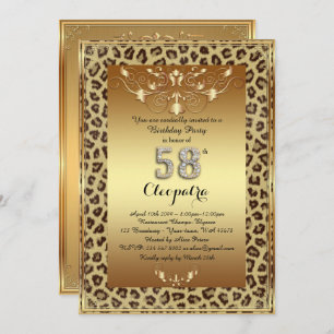 58th, Birthday Party 58th, Royal Cheetah gold plus Invitation