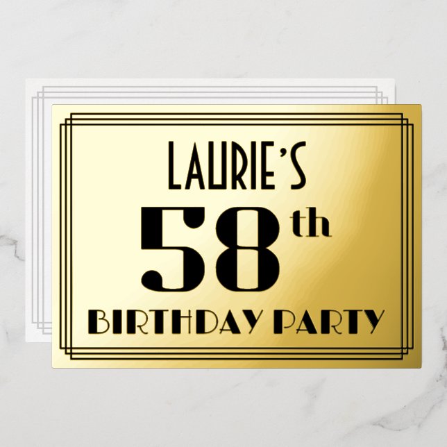 58th Birthday Party: Art Deco Look “58” and Name (Front/Back)