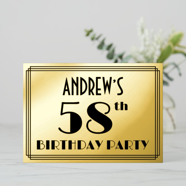 58th Birthday Party — Art Deco Look “58” + Name (Standing Front)