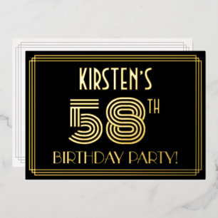 58th Birthday Party — Art Deco Style “58” + Name