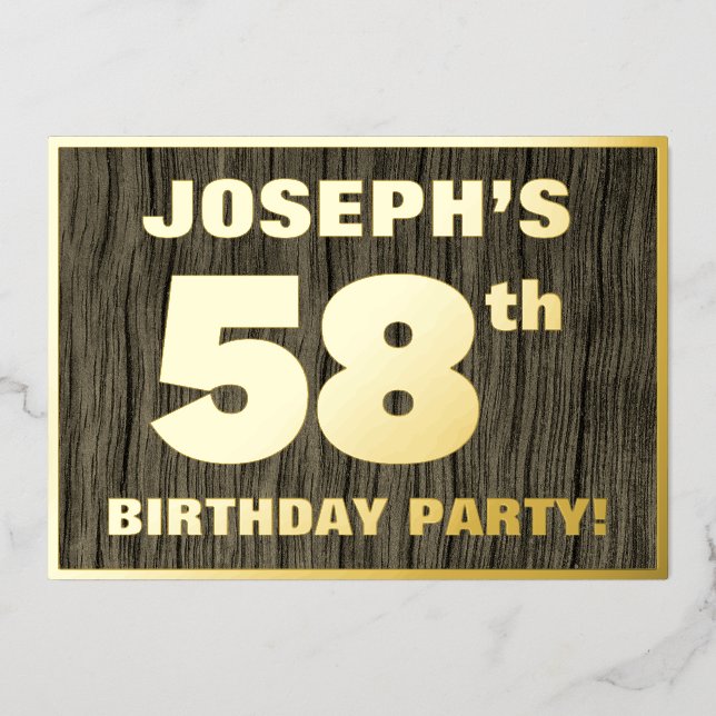 58th Birthday Party: Bold, Faux Wood Grain Pattern (Front)