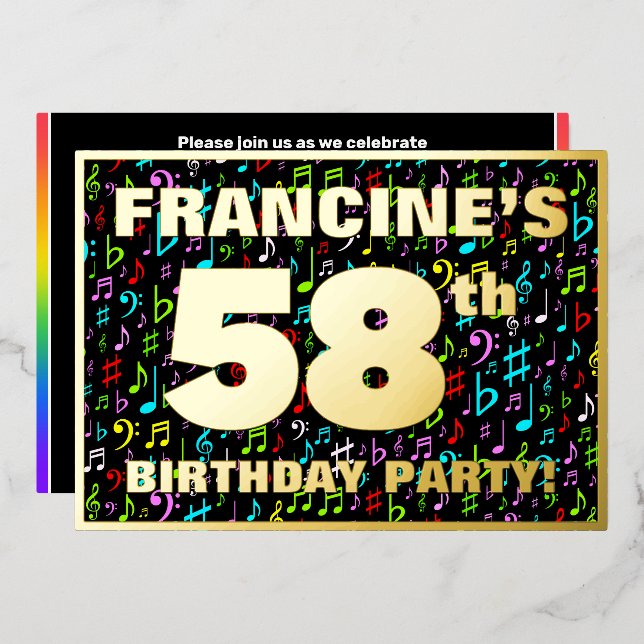 58th Birthday Party — Fun, Colourful Music Symbols (Front/Back)