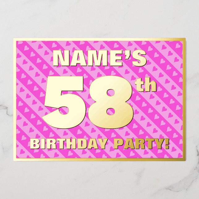 58th Birthday Party — Fun Pink Hearts and Stripes (Front)